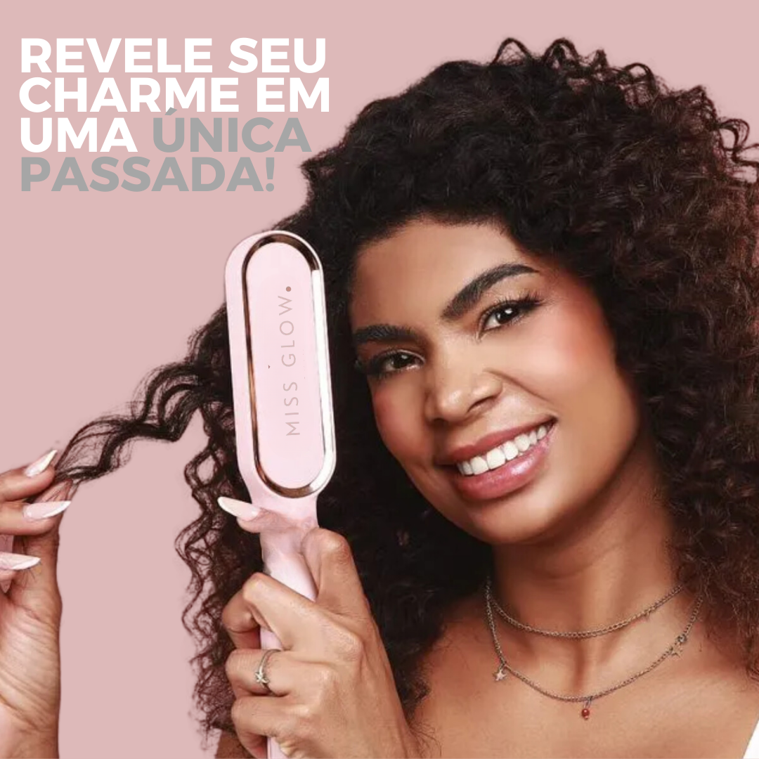 Escova Alisadora Miss Glow 5 em 1 - Alisa, Seca, Hidrata, Modela e Anti-Frizz