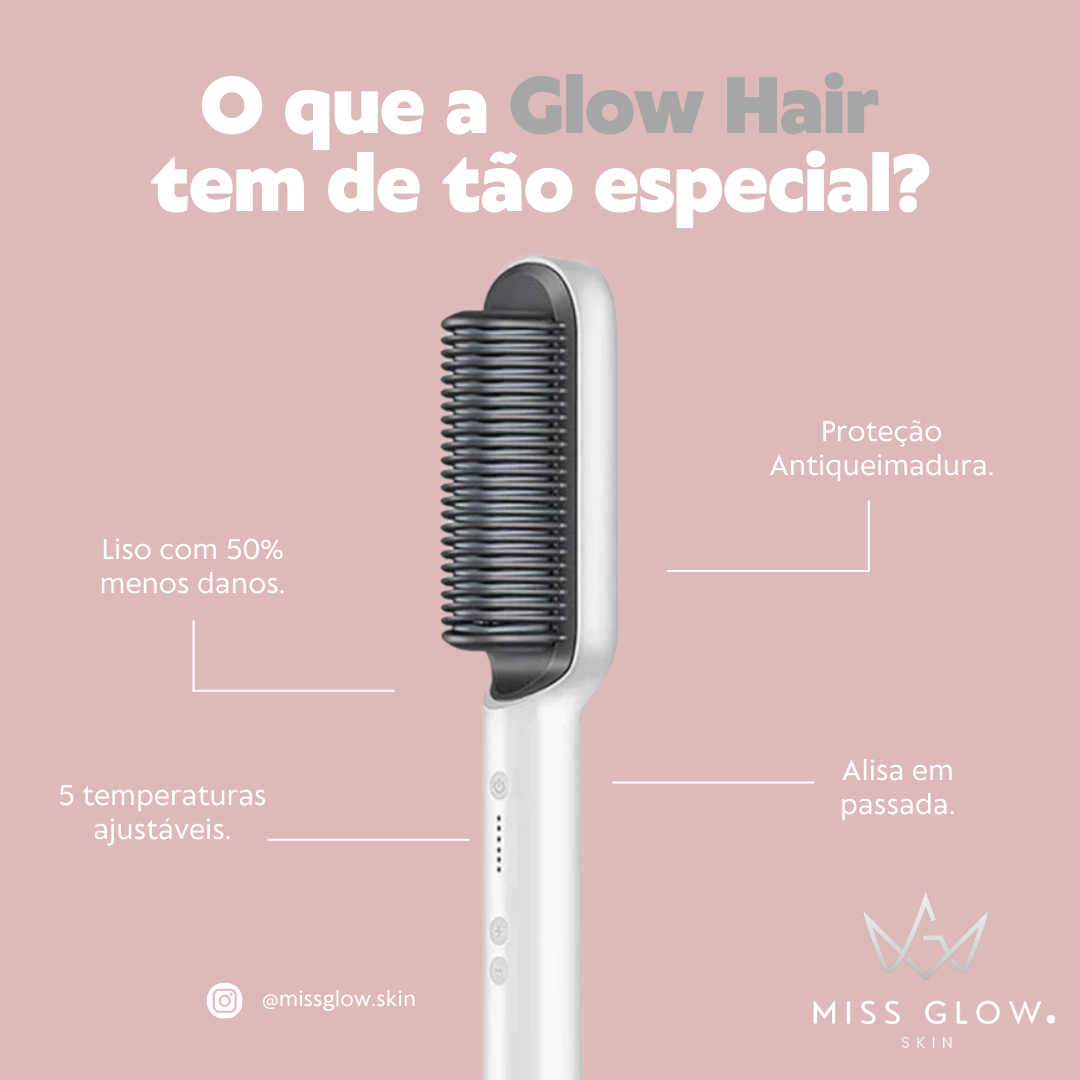 Escova Alisadora Miss Glow 5 em 1 - Alisa, Seca, Hidrata, Modela e Anti-Frizz