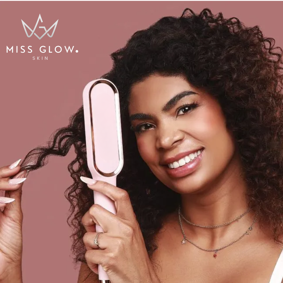 Escova Alisadora Miss Glow 5 em 1 - Alisa, Seca, Hidrata, Modela e Anti-Frizz