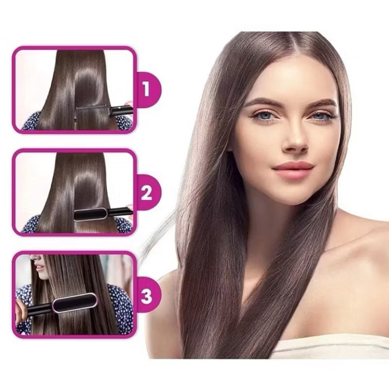 Escova Alisadora Miss Glow 5 em 1 - Alisa, Seca, Hidrata, Modela e Anti-Frizz