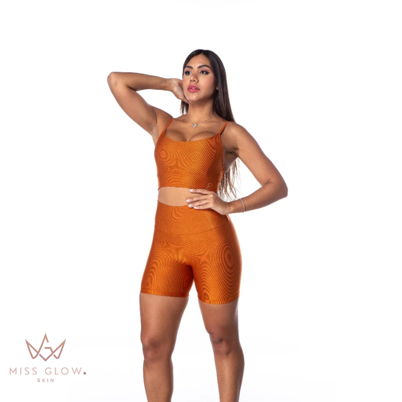 Conjunto Fitness Miss Glow Top + Shorts Canelado {COMPRE 1 LEVE 2} + BRINDE
