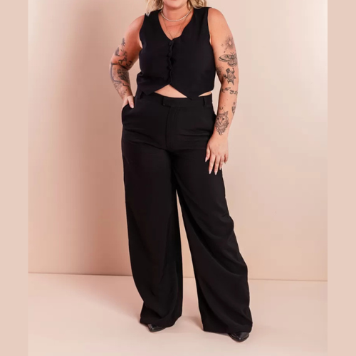 Calça Pantalona Alfaiataria Preta Dominique {PAGUE 1 LEVE 2}
