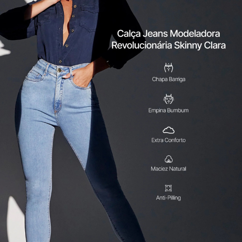 Calça Jeans Modeladora Skinny Cós Super Alto {PAGUE 1 LEVE 2} + BRINDE