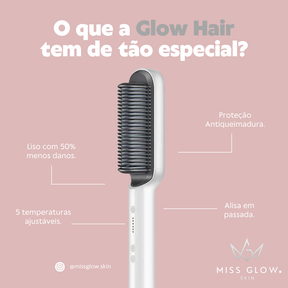 Escova Alisadora Miss Glow 5 em 1 - Alisa, Seca, Hidrata, Modela e Anti-Frizz