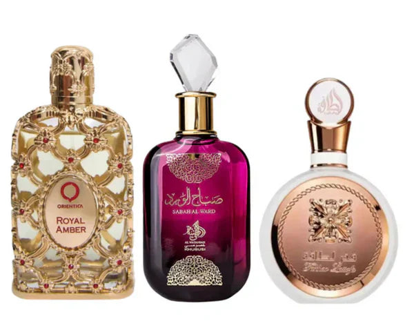 ROMOÇÃO COMPRE 1 LEVE 3 - Sabah Al Ward, Lattafa Fakhar e Royal Amber - 100ml Cada