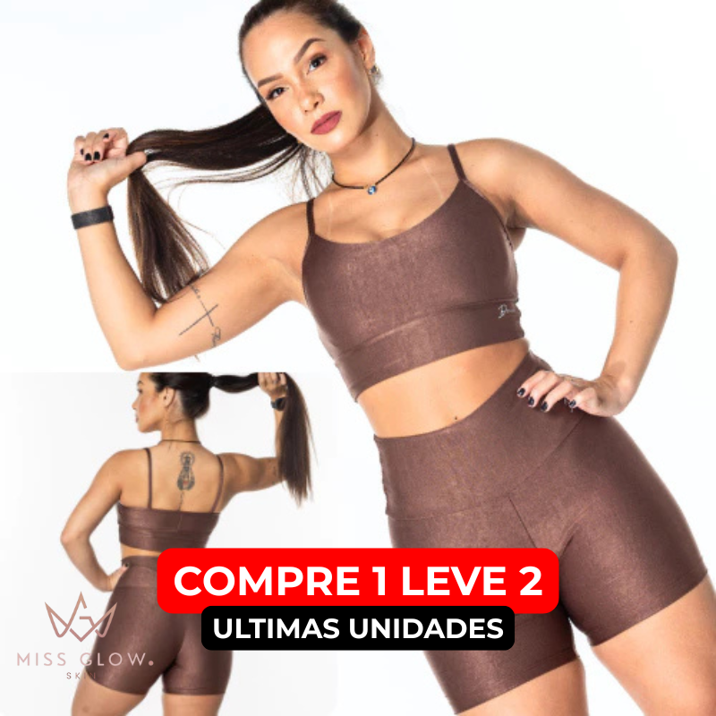Conjunto Fitness Miss Glow Top + Shorts Canelado {COMPRE 1 LEVE 2} + BRINDE