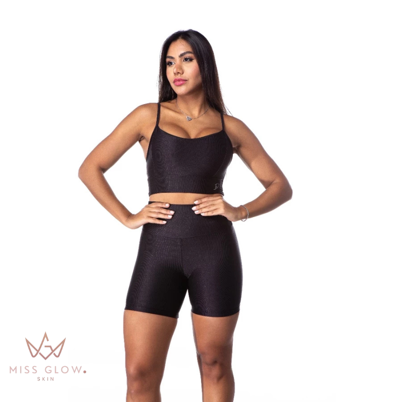 Conjunto Fitness Miss Glow Top + Shorts Canelado {COMPRE 1 LEVE 2} + BRINDE
